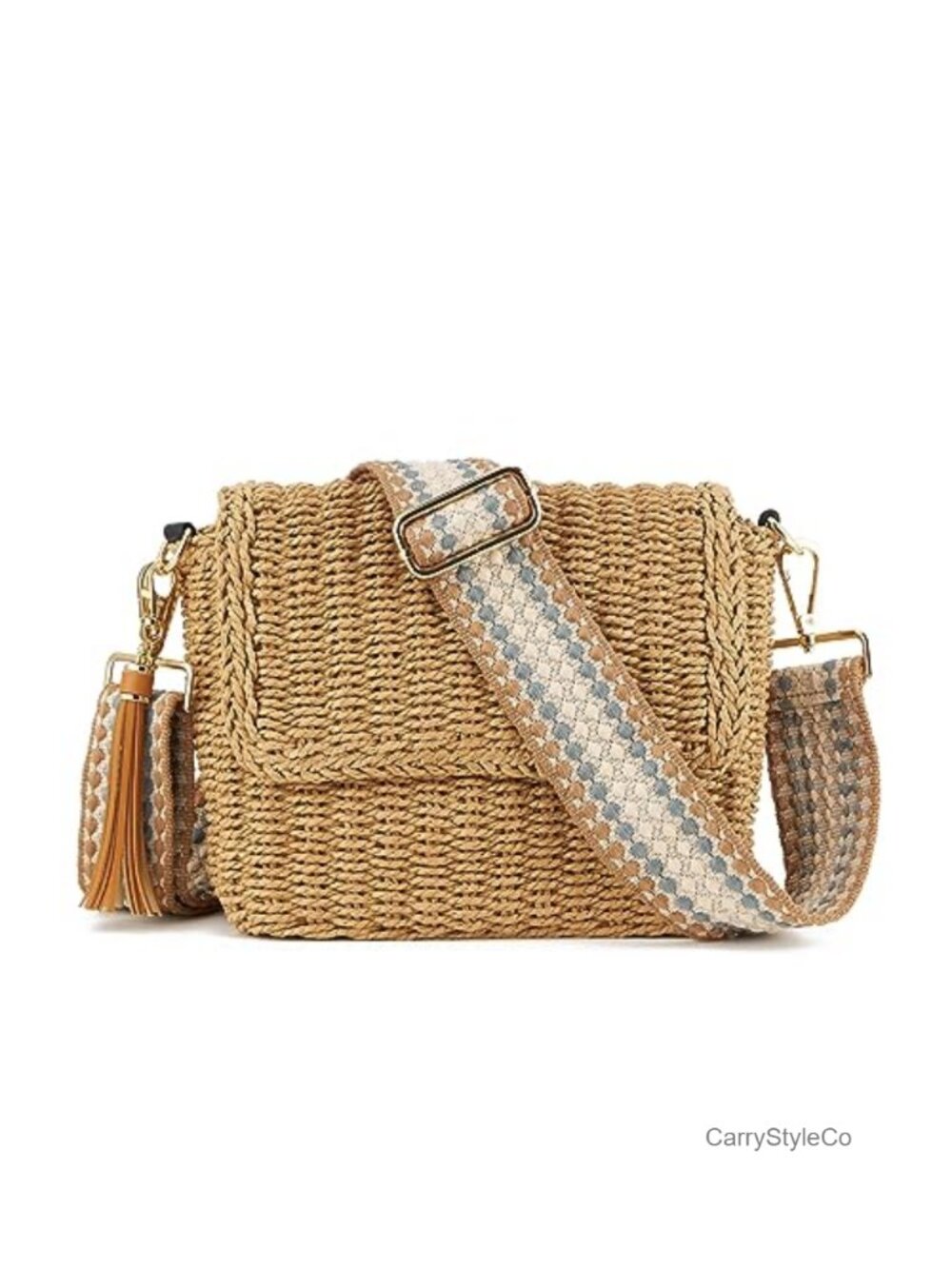 Straw Braided Crossbody Bag with Tassel - Woven Summer Handbag